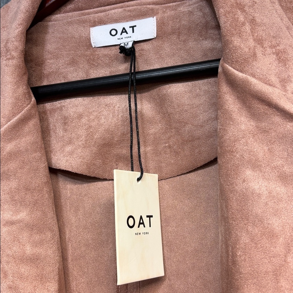 Oat New York Suede Blush long tie belt Trench Coat Medium with pockets - Picture 7 of 12